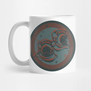 Two astronauts in muted teal and orange Mug